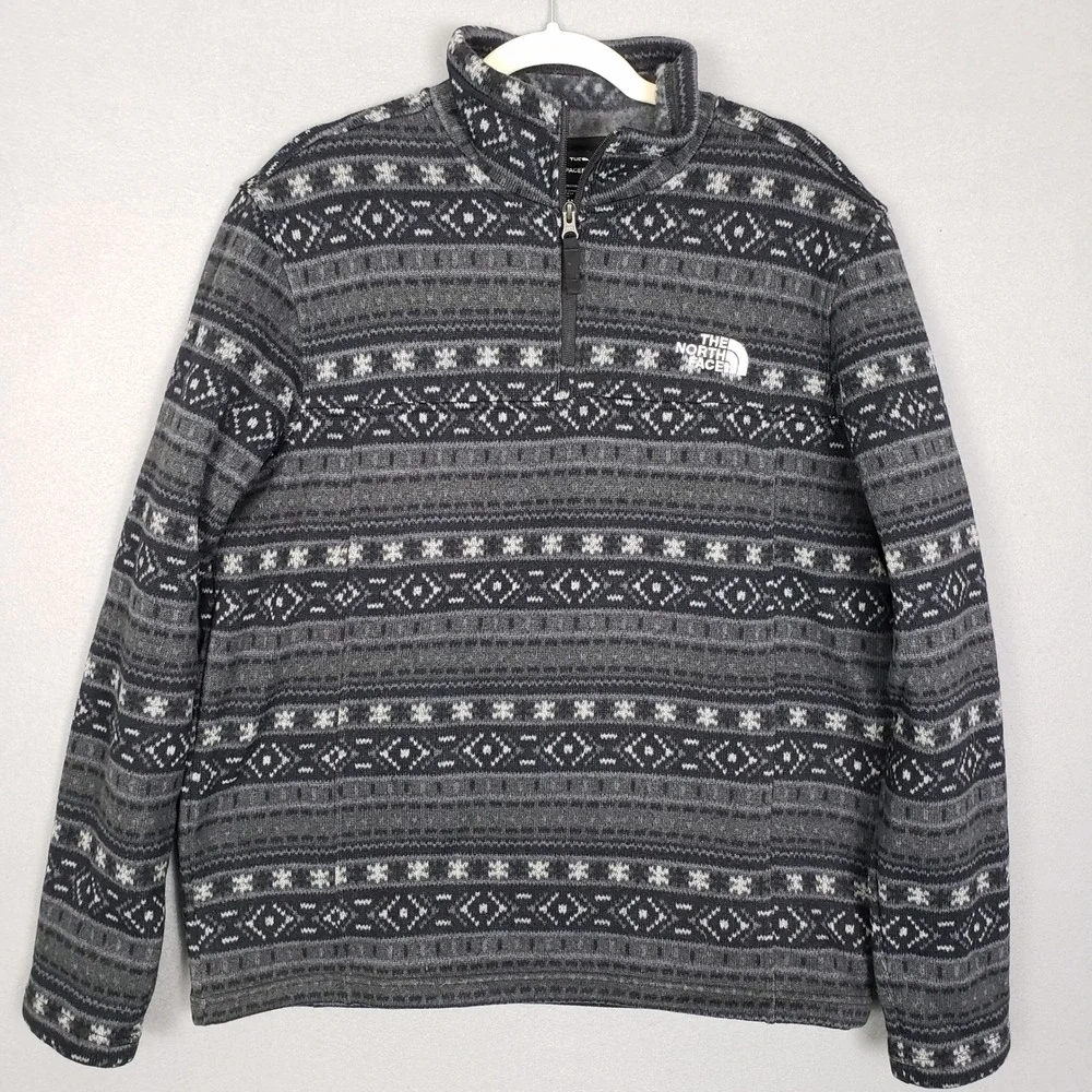 The North Face Men's L Nordic Print Pullover Black Gray Fleece Lined Fair Isle